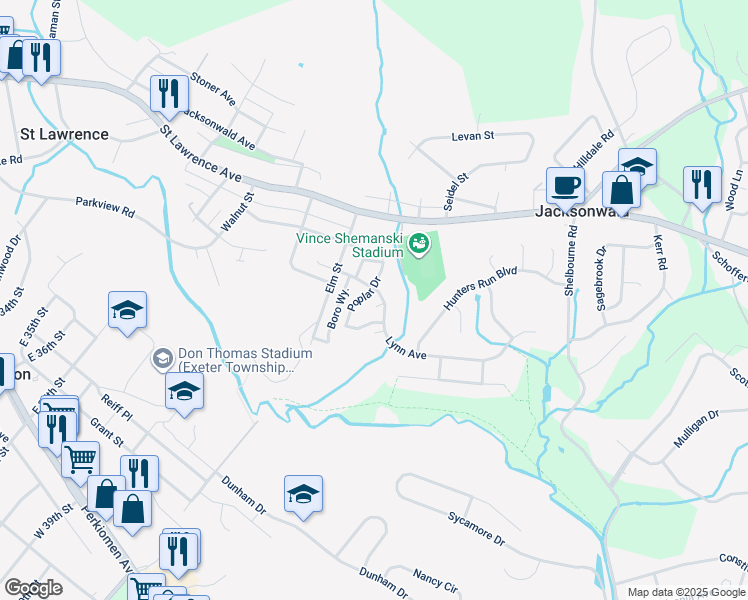 map of restaurants, bars, coffee shops, grocery stores, and more near 3923 Lynn Avenue in Reading