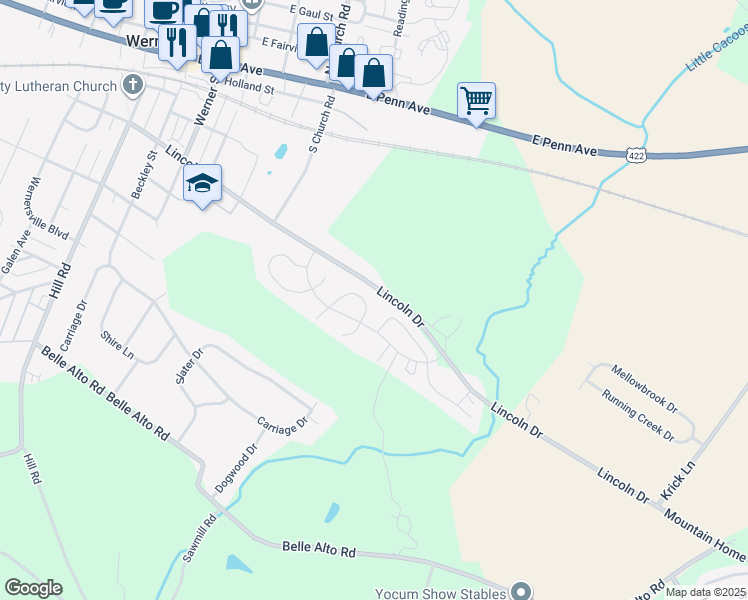 map of restaurants, bars, coffee shops, grocery stores, and more near 413 Epsilon Drive in Wernersville