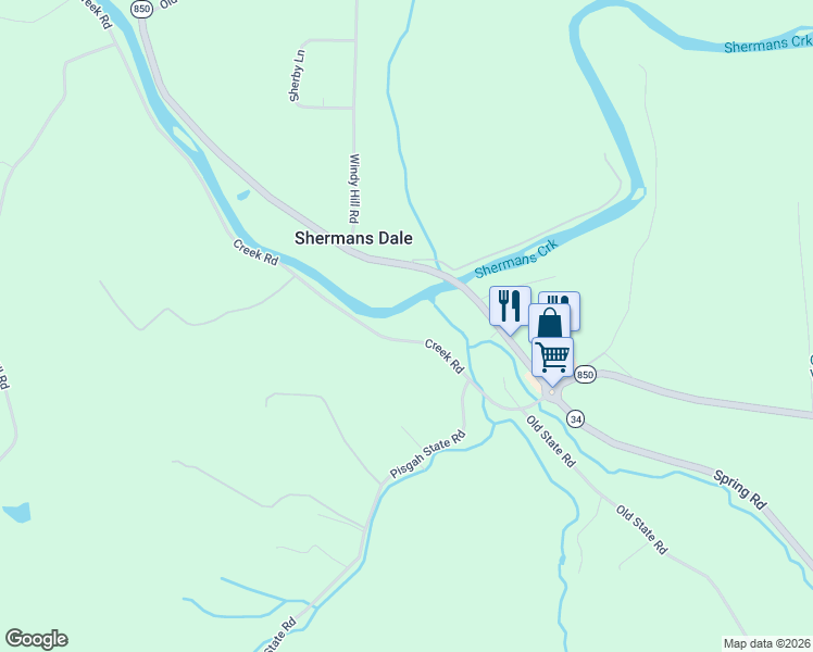 map of restaurants, bars, coffee shops, grocery stores, and more near 145 Creek Road in Shermans Dale