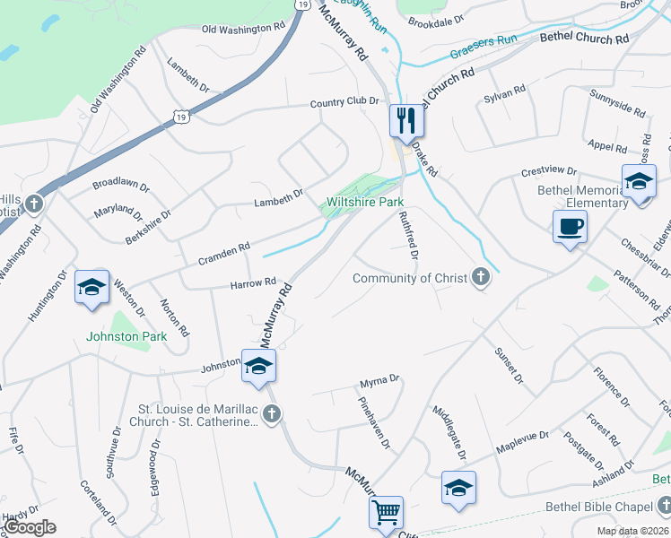 map of restaurants, bars, coffee shops, grocery stores, and more near 156 Highview Drive in Pittsburgh