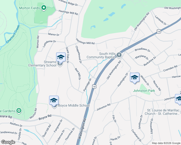 map of restaurants, bars, coffee shops, grocery stores, and more near 2583 Chapelwood Drive in Pittsburgh