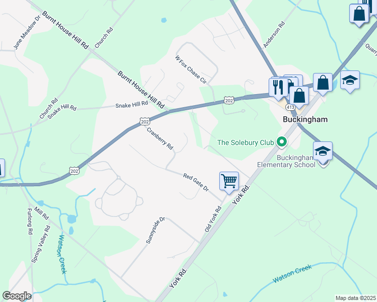 map of restaurants, bars, coffee shops, grocery stores, and more near 4461 Foothill Drive in Doylestown