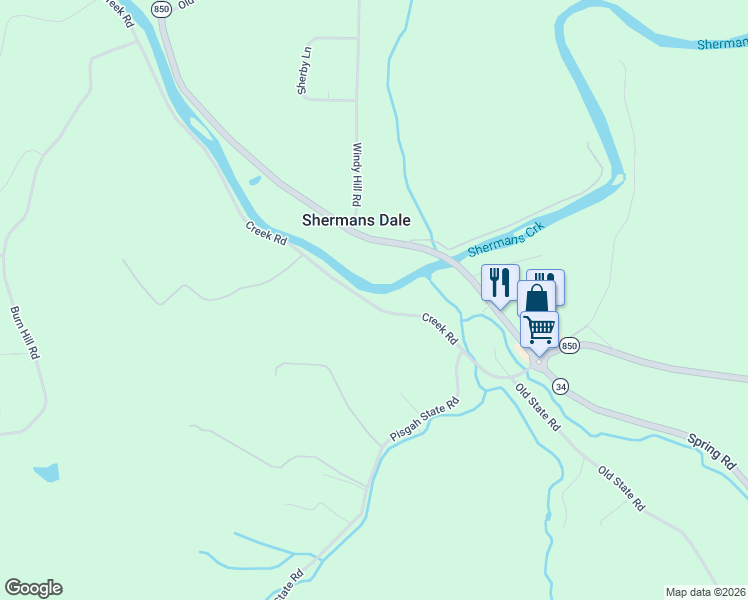 map of restaurants, bars, coffee shops, grocery stores, and more near 171 Creek Road in Shermans Dale