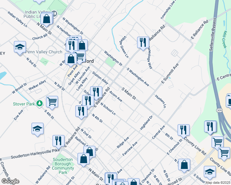 map of restaurants, bars, coffee shops, grocery stores, and more near 331 Acorn Avenue in Telford