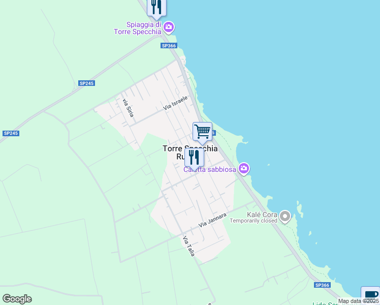 map of restaurants, bars, coffee shops, grocery stores, and more near in Torre Specchia Ruggeri