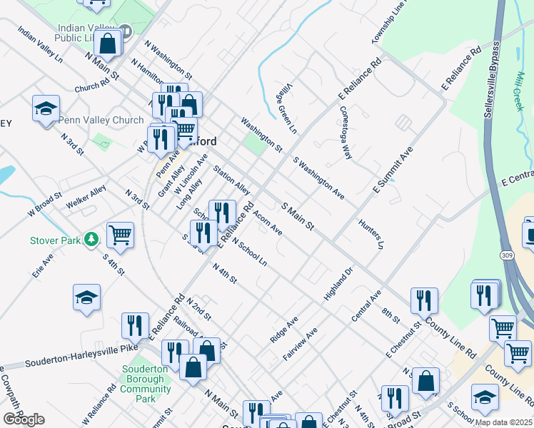 map of restaurants, bars, coffee shops, grocery stores, and more near 331 Acorn Avenue in Telford