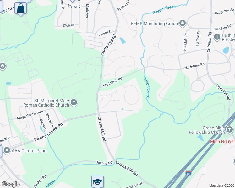 map of restaurants, bars, coffee shops, grocery stores, and more near 3921 Tim Tam Drive in Harrisburg