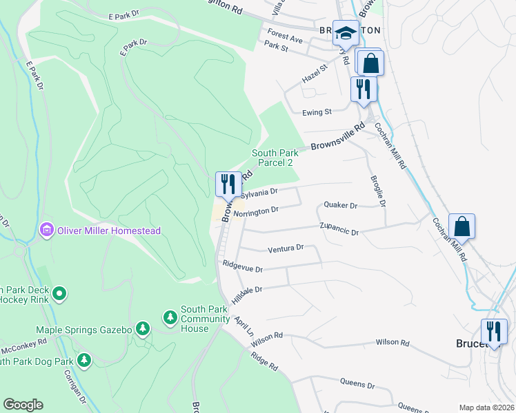 map of restaurants, bars, coffee shops, grocery stores, and more near 119 Norrington Drive in Pittsburgh