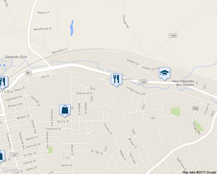 map of restaurants, bars, coffee shops, grocery stores, and more near 112 Peach Street in McChesneytown-Loyalhanna