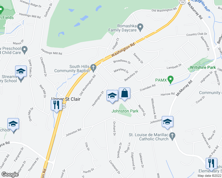 map of restaurants, bars, coffee shops, grocery stores, and more near 2289 Weston Drive in Pittsburgh