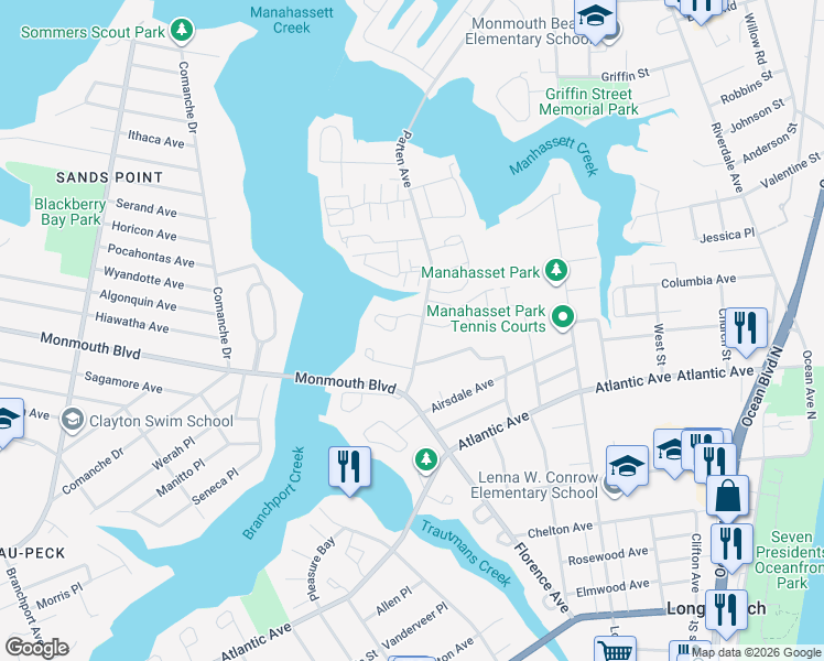 map of restaurants, bars, coffee shops, grocery stores, and more near 506 Patten Avenue in Long Branch