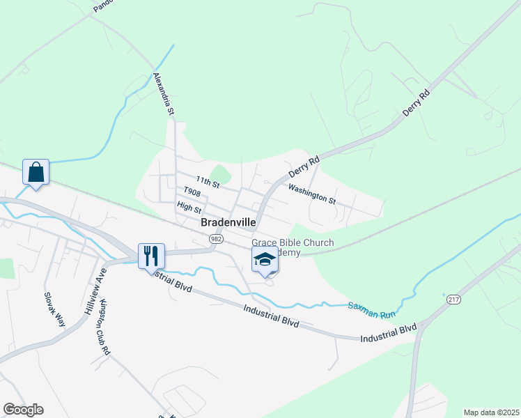 map of restaurants, bars, coffee shops, grocery stores, and more near in Bradenville