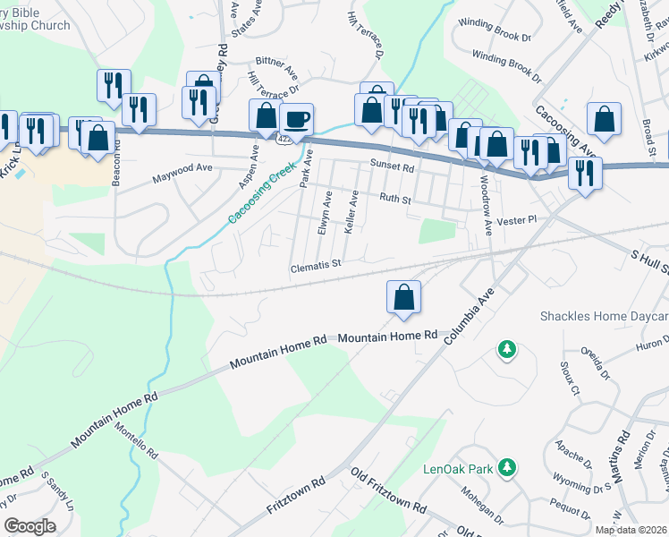 map of restaurants, bars, coffee shops, grocery stores, and more near 1008 Clematis Street in Sinking Spring
