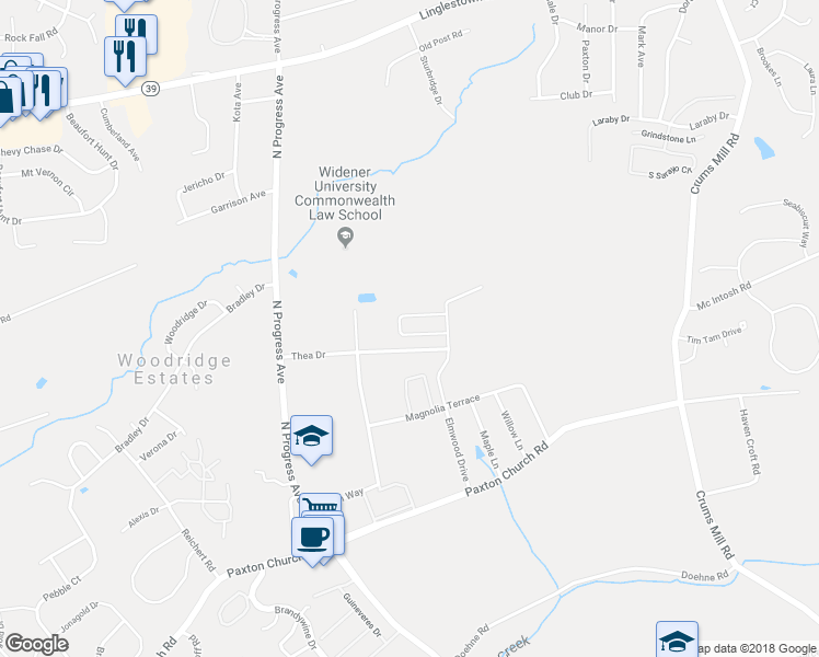 map of restaurants, bars, coffee shops, grocery stores, and more near 3834 Birchwood Circle in Harrisburg