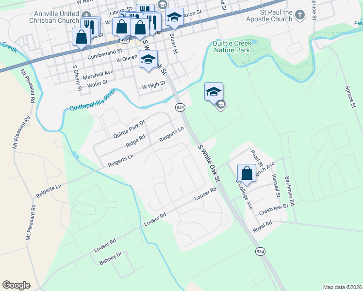 map of restaurants, bars, coffee shops, grocery stores, and more near 451 Fieldstone Drive in Annville