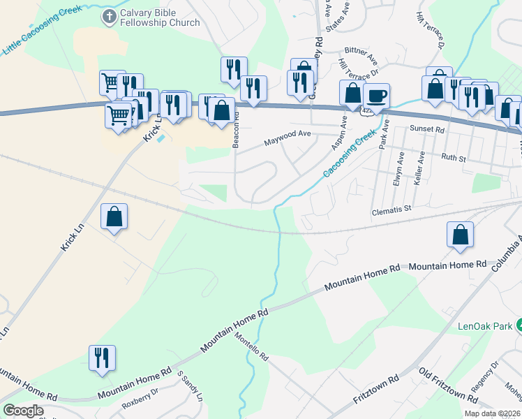 map of restaurants, bars, coffee shops, grocery stores, and more near 143 Aspen Avenue in Sinking Spring