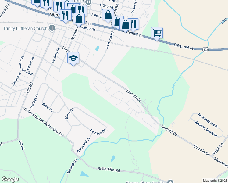 map of restaurants, bars, coffee shops, grocery stores, and more near 200 Sigma Court in Wernersville