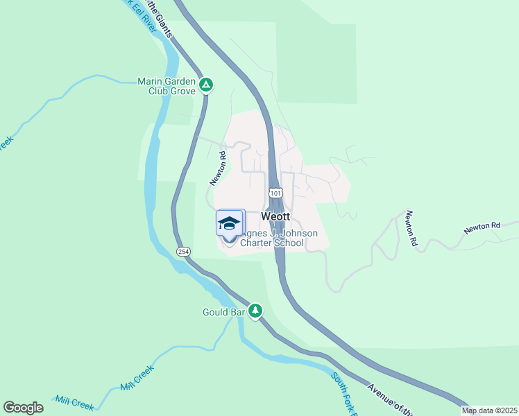 map of restaurants, bars, coffee shops, grocery stores, and more near 110 Weott Heights Road in Weott