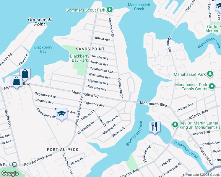 map of restaurants, bars, coffee shops, grocery stores, and more near 18 Hiawatha Avenue in Oceanport