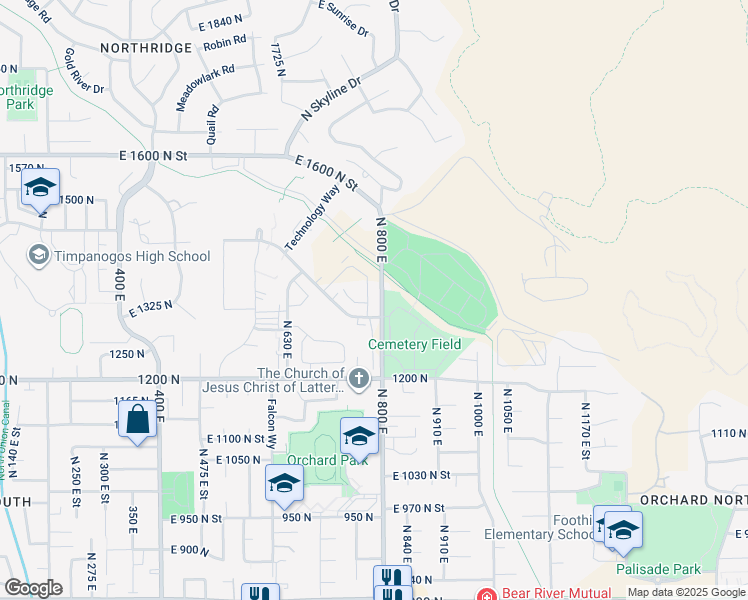 map of restaurants, bars, coffee shops, grocery stores, and more near 1324 North 750 East in Orem