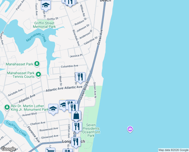 map of restaurants, bars, coffee shops, grocery stores, and more near 464 Ocean Avenue in Long Branch
