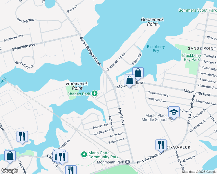 map of restaurants, bars, coffee shops, grocery stores, and more near 239 Monmouth Boulevard in Oceanport