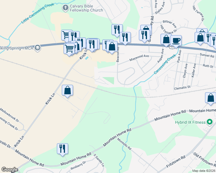 map of restaurants, bars, coffee shops, grocery stores, and more near 411 Caramist Circle in Sinking Spring