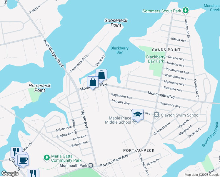 map of restaurants, bars, coffee shops, grocery stores, and more near 127 Sagamore Avenue in Oceanport