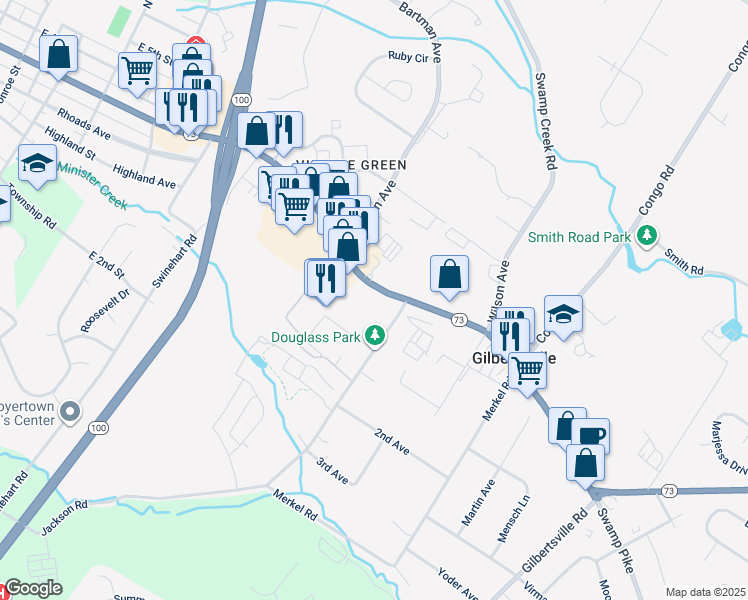 map of restaurants, bars, coffee shops, grocery stores, and more near 33 Jackson Road in Gilbertsville
