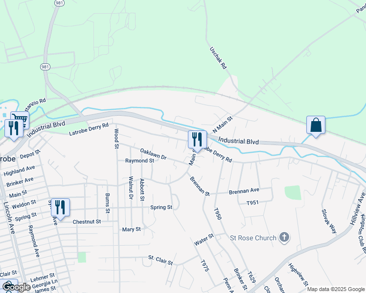 map of restaurants, bars, coffee shops, grocery stores, and more near 112 Peach Street in McChesneytown-Loyalhanna