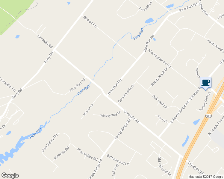map of restaurants, bars, coffee shops, grocery stores, and more near 307 Pine Run Road in Doylestown