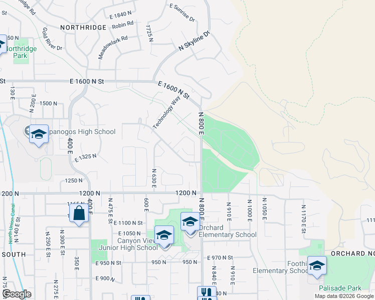 map of restaurants, bars, coffee shops, grocery stores, and more near 742 Timpanogos Parkway in Orem