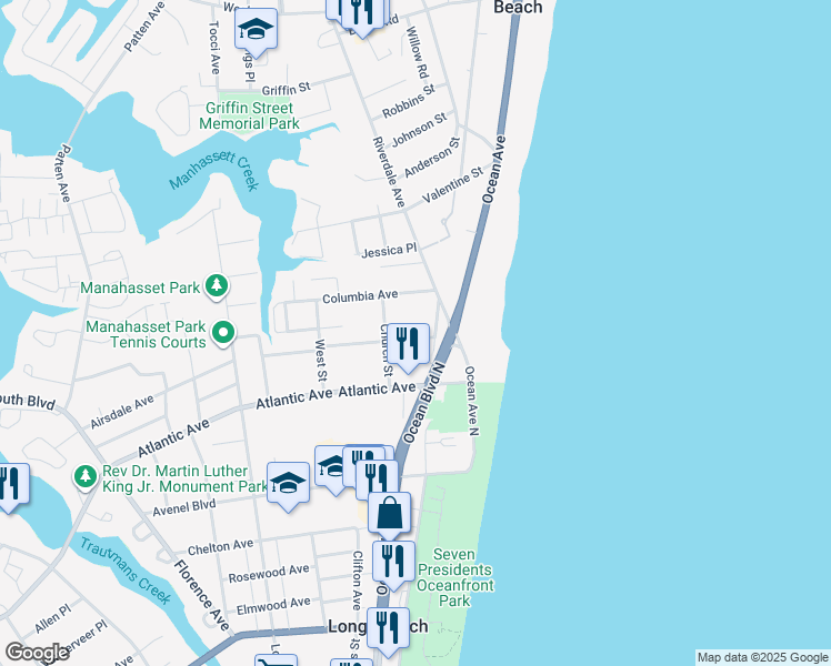 map of restaurants, bars, coffee shops, grocery stores, and more near 476 Neptune Avenue in Long Branch