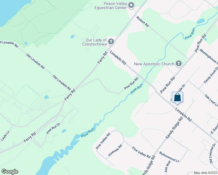 map of restaurants, bars, coffee shops, grocery stores, and more near 150 Pine Run Road in Doylestown