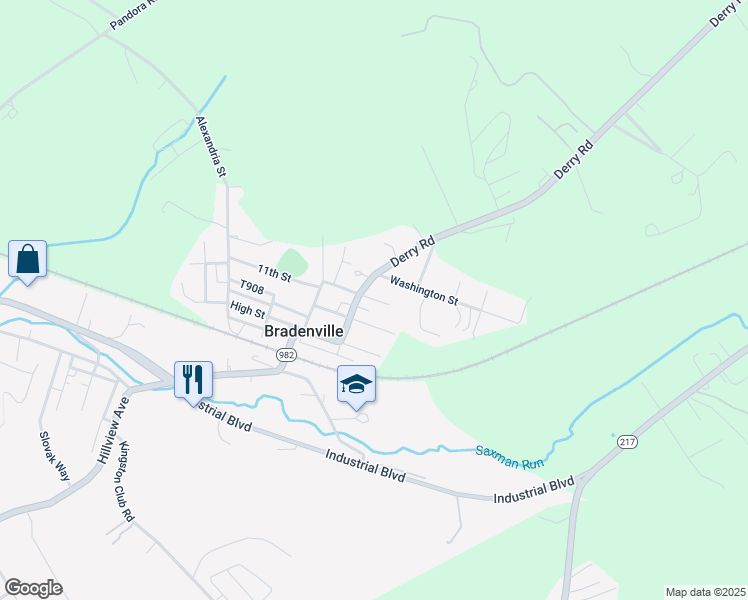 map of restaurants, bars, coffee shops, grocery stores, and more near 44 School Street in Bradenville