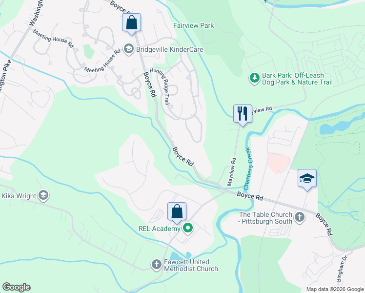 map of restaurants, bars, coffee shops, grocery stores, and more near 949 Boyce Road in Bridgeville
