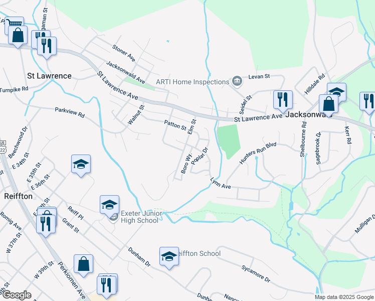map of restaurants, bars, coffee shops, grocery stores, and more near 208 Poplar Drive in Reading