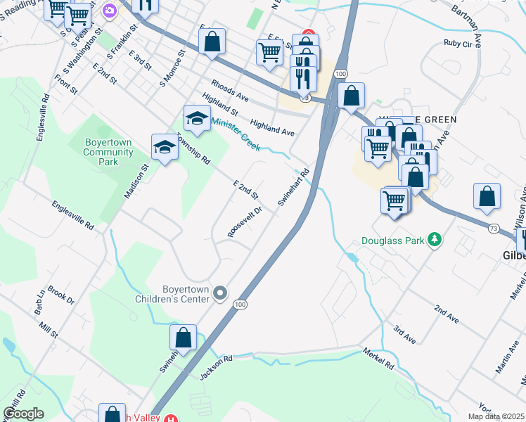 map of restaurants, bars, coffee shops, grocery stores, and more near 761 East 2nd Street in Boyertown