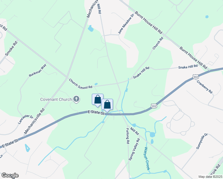 map of restaurants, bars, coffee shops, grocery stores, and more near 3012 Mill Road in Doylestown