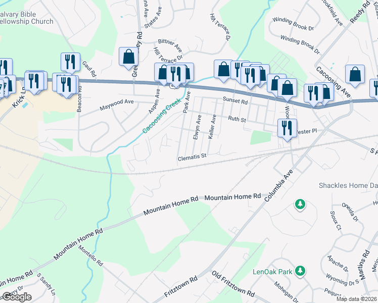 map of restaurants, bars, coffee shops, grocery stores, and more near 1020 Clematis Street in Sinking Spring