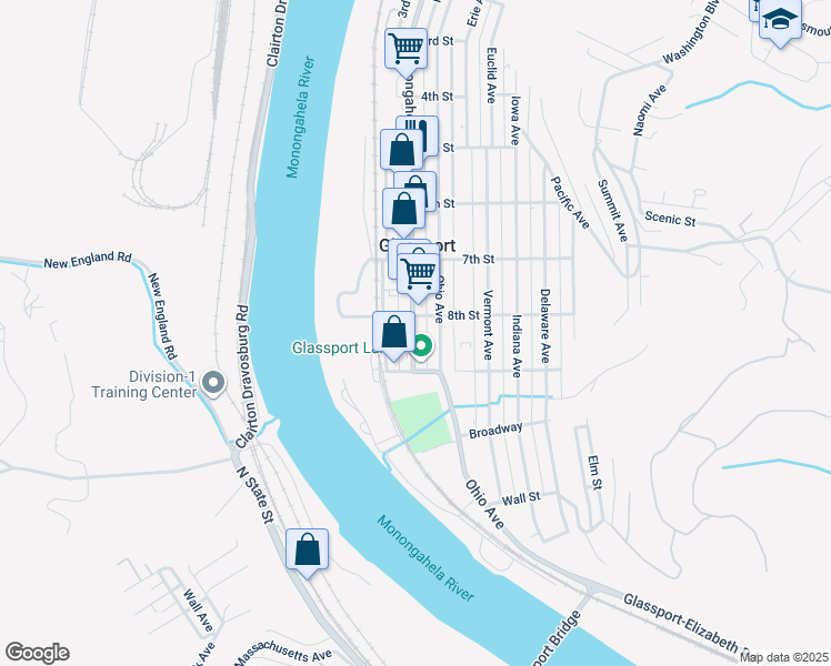 map of restaurants, bars, coffee shops, grocery stores, and more near 836 Monongahela Avenue in Glassport