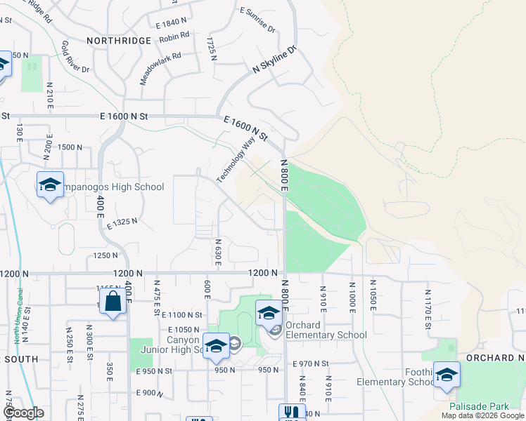 map of restaurants, bars, coffee shops, grocery stores, and more near 723 East 1450 North in Orem