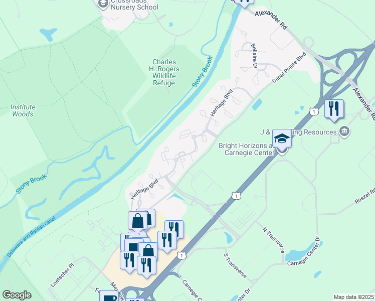 map of restaurants, bars, coffee shops, grocery stores, and more near 108 Lowell Court in Princeton