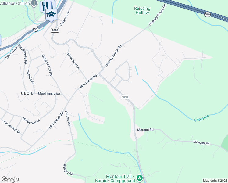 map of restaurants, bars, coffee shops, grocery stores, and more near 109 Pleasant Drive in Canonsburg