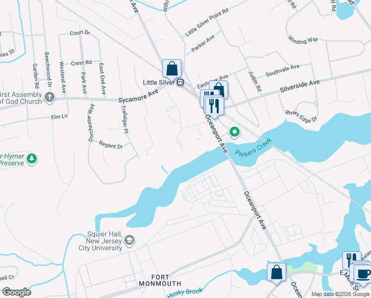 map of restaurants, bars, coffee shops, grocery stores, and more near 47 Essex Drive in Little Silver