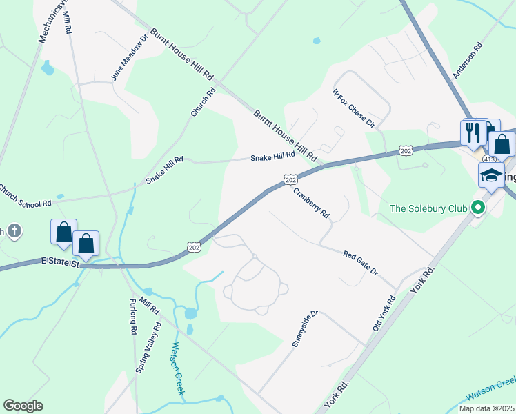 map of restaurants, bars, coffee shops, grocery stores, and more near 2802 Red Gate Drive in Doylestown