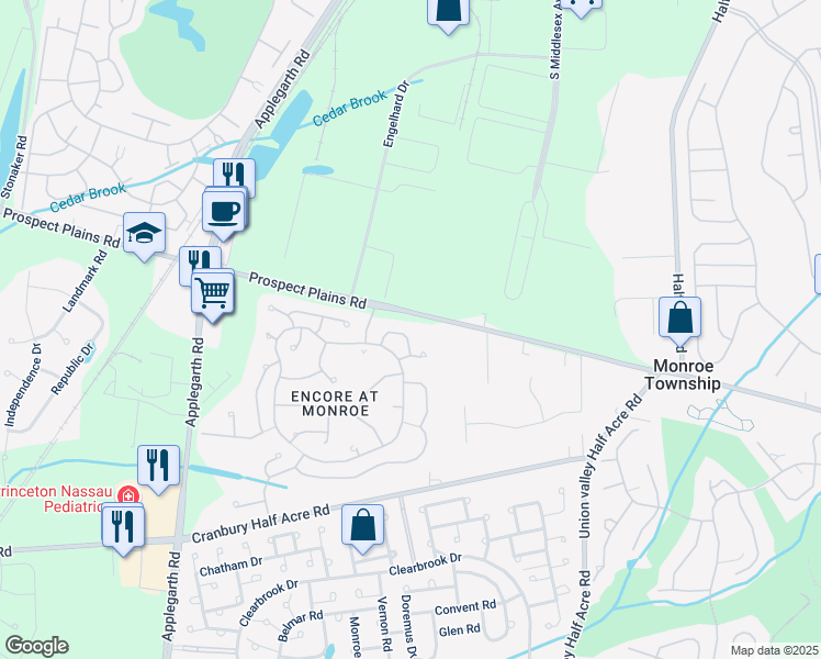 map of restaurants, bars, coffee shops, grocery stores, and more near 19 Missy Lane in Monroe Township