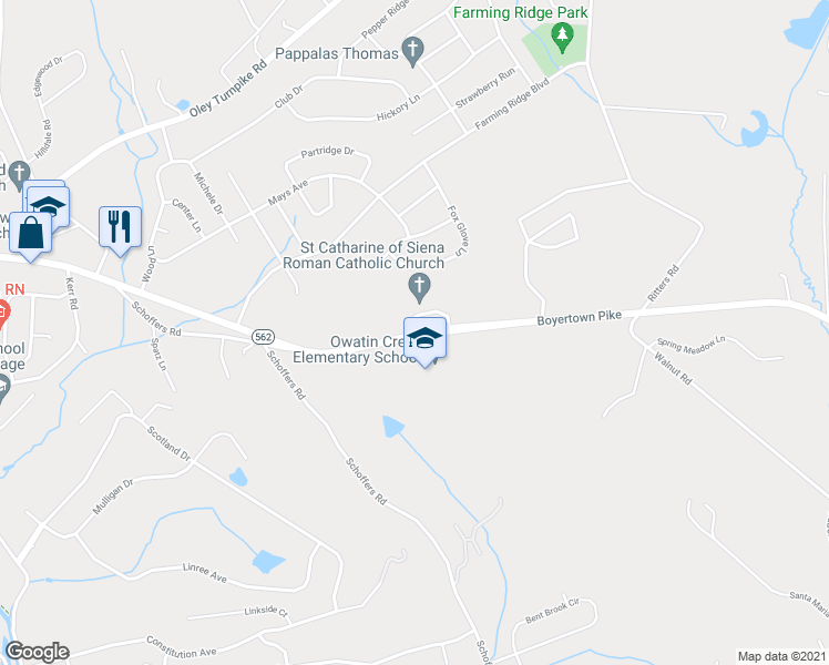 map of restaurants, bars, coffee shops, grocery stores, and more near 4975 Boyertown Pike in Reading