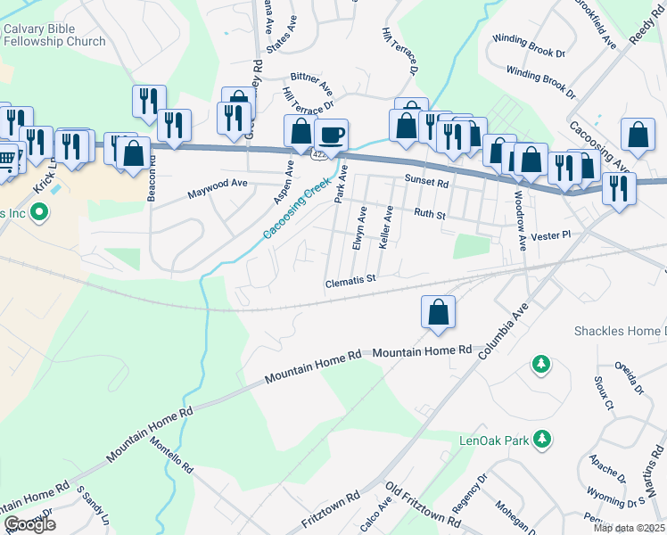 map of restaurants, bars, coffee shops, grocery stores, and more near 235 Park Avenue in Sinking Spring