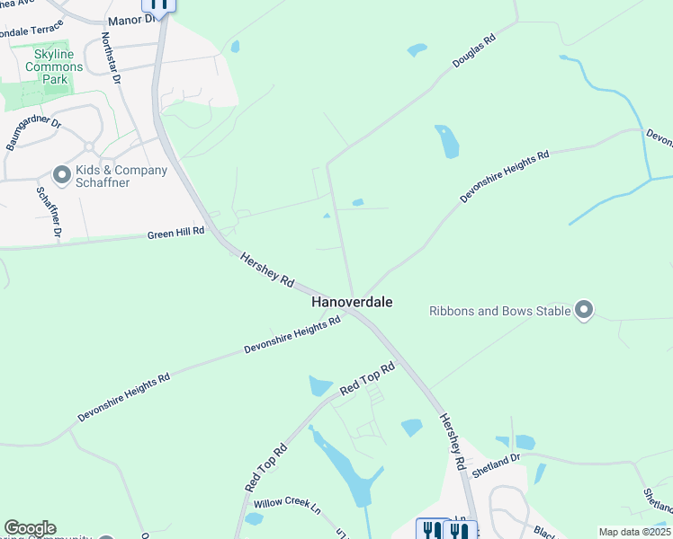 map of restaurants, bars, coffee shops, grocery stores, and more near 540 Douglas Road in Hummelstown